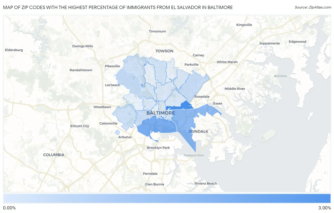 Zip Codes with the Highest Percentage of Immigrants from El Salvador in Baltimore Map