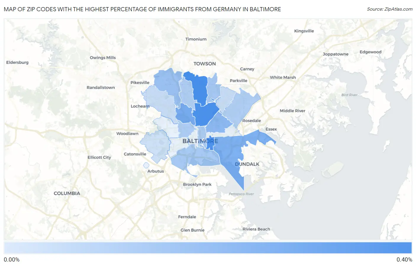 Zip Codes with the Highest Percentage of Immigrants from Germany in Baltimore Map