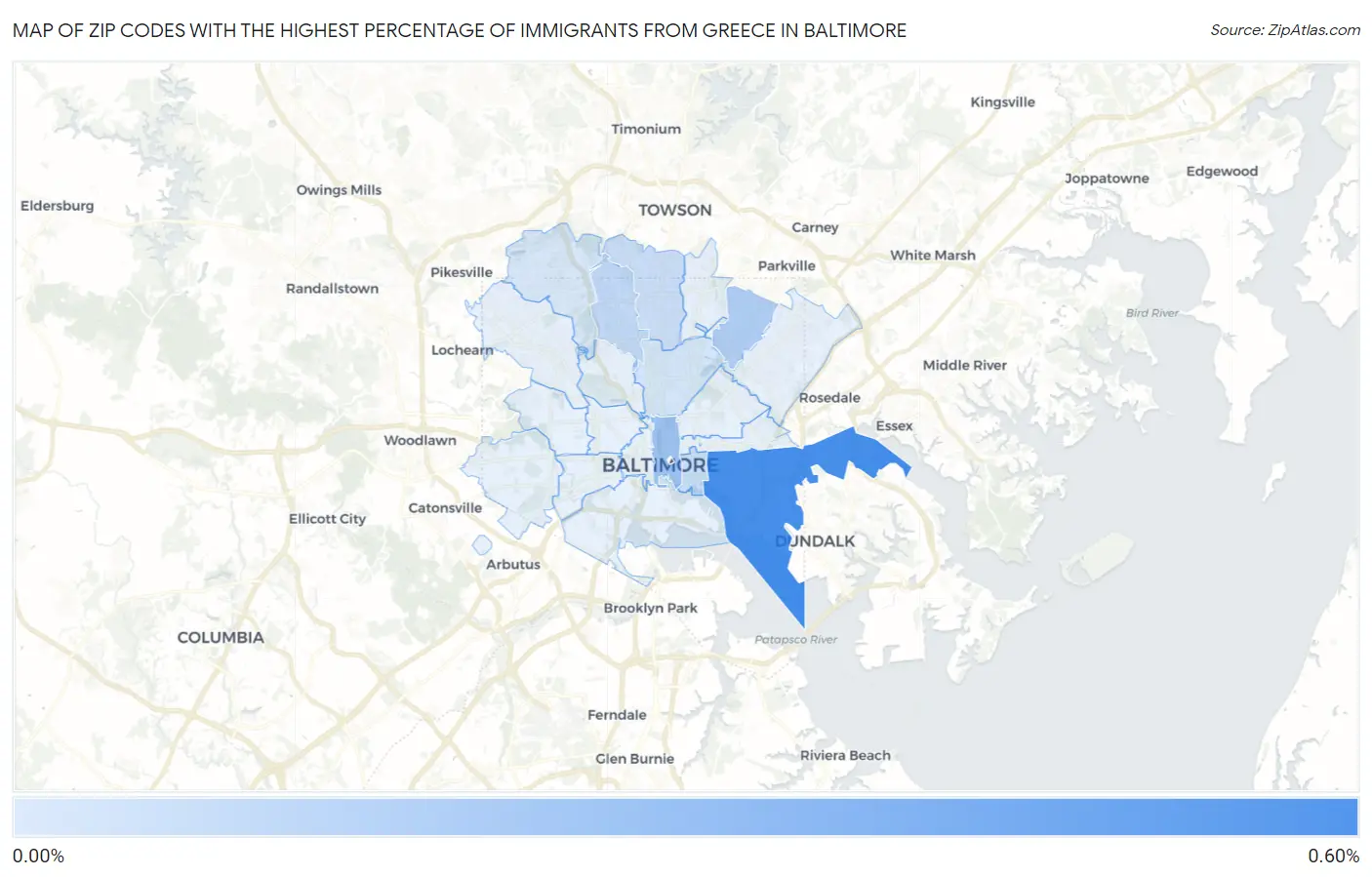 Zip Codes with the Highest Percentage of Immigrants from Greece in Baltimore Map
