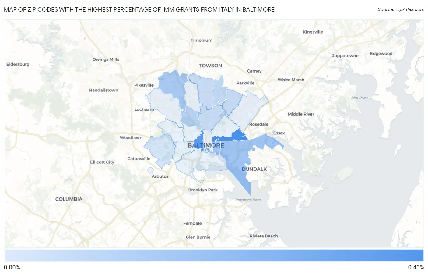Zip Codes with the Highest Percentage of Immigrants from Italy in Baltimore Map