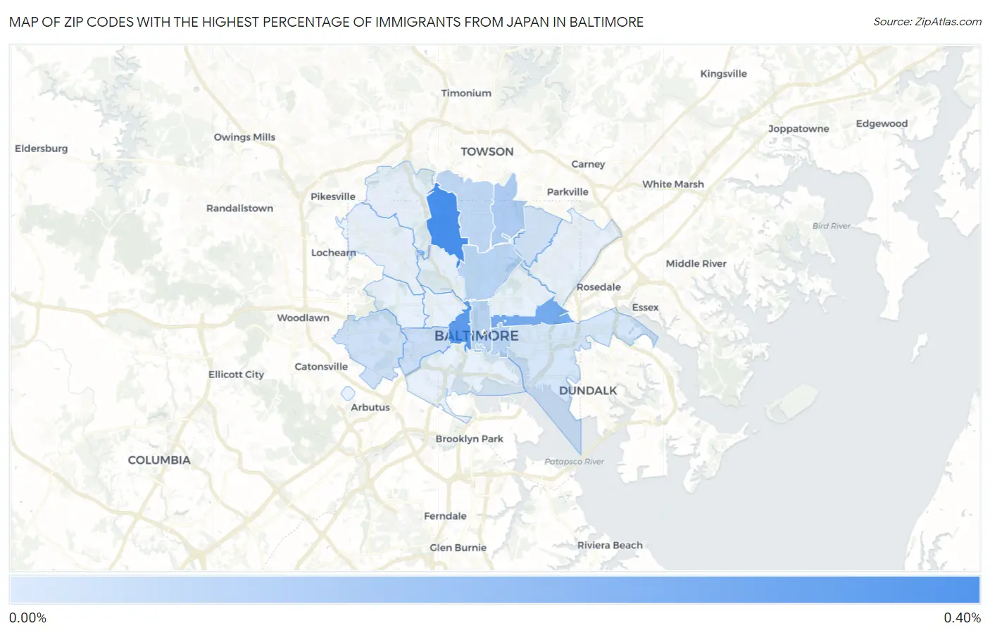 Zip Codes with the Highest Percentage of Immigrants from Japan in Baltimore Map