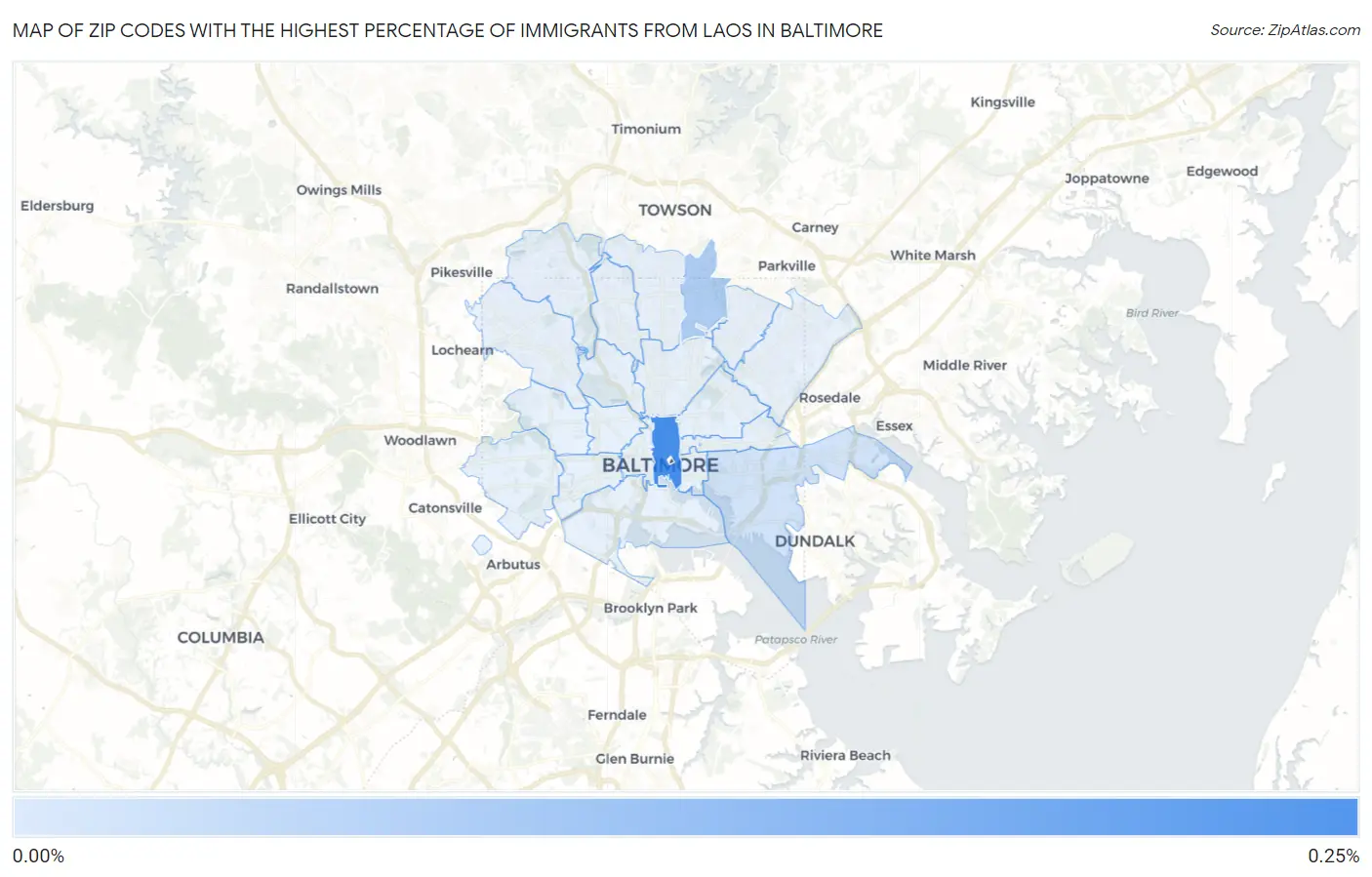 Zip Codes with the Highest Percentage of Immigrants from Laos in Baltimore Map
