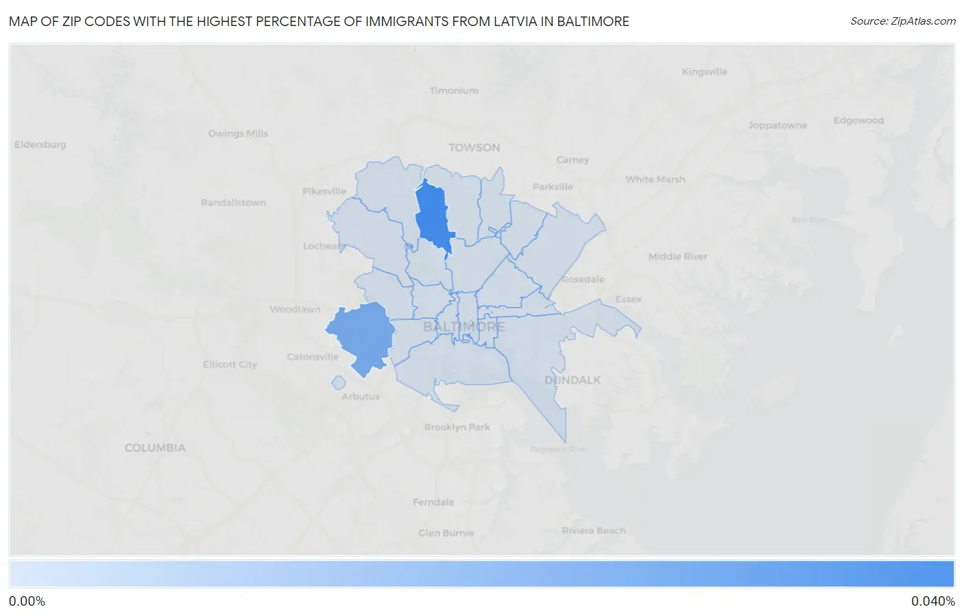 Zip Codes with the Highest Percentage of Immigrants from Latvia in Baltimore Map