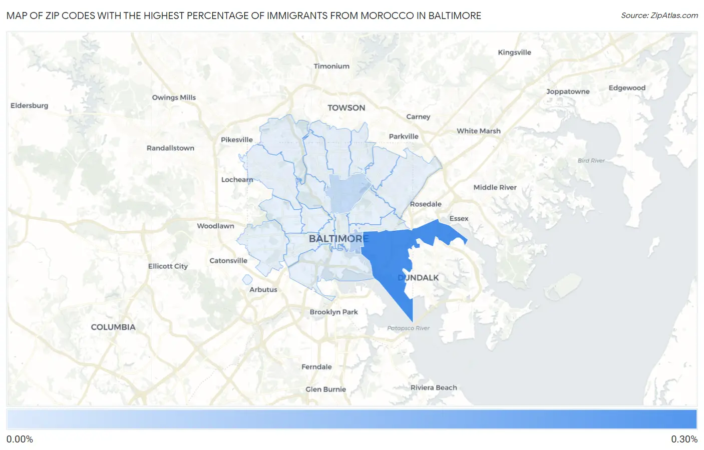 Zip Codes with the Highest Percentage of Immigrants from Morocco in Baltimore Map