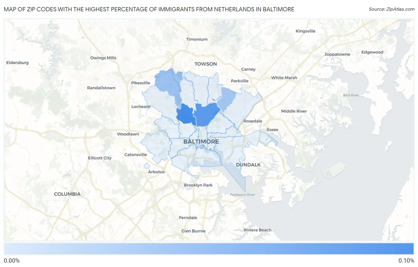 Zip Codes with the Highest Percentage of Immigrants from Netherlands in Baltimore Map