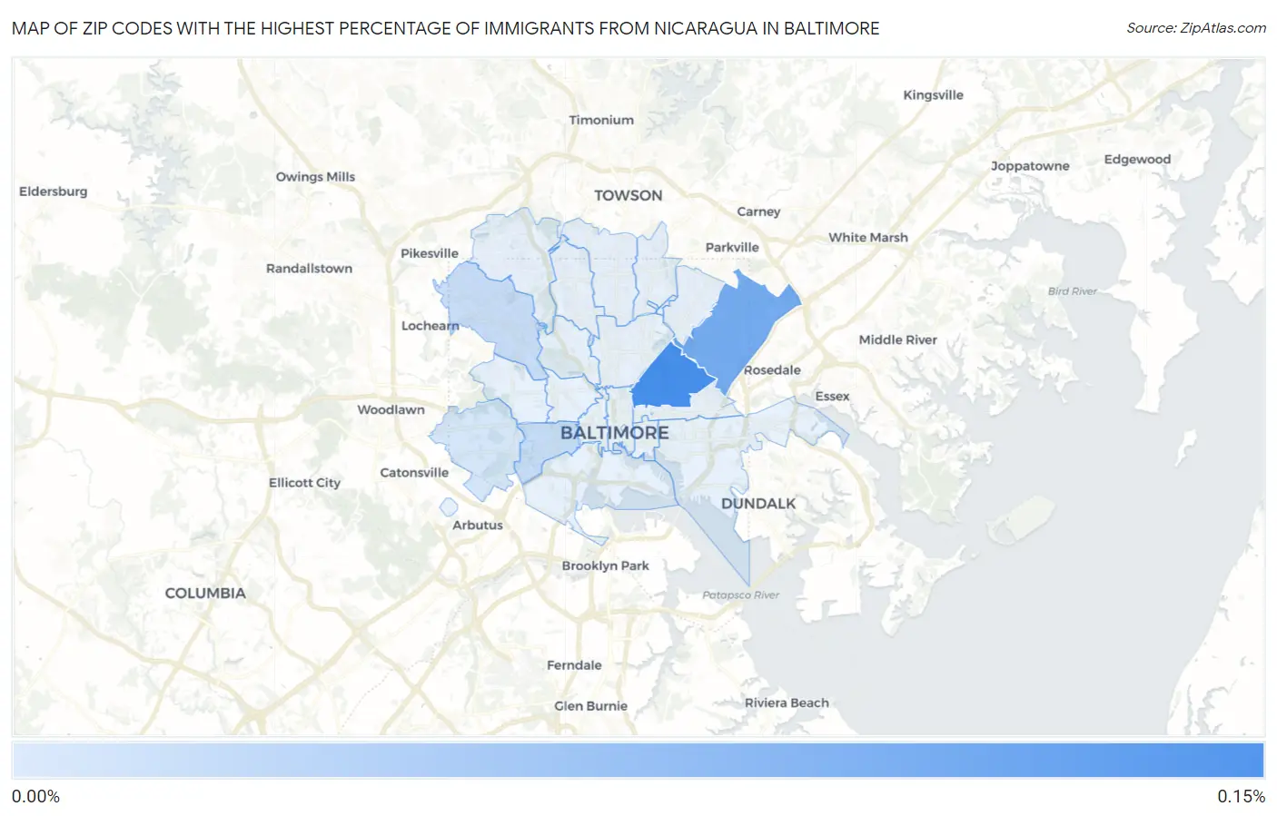 Zip Codes with the Highest Percentage of Immigrants from Nicaragua in Baltimore Map