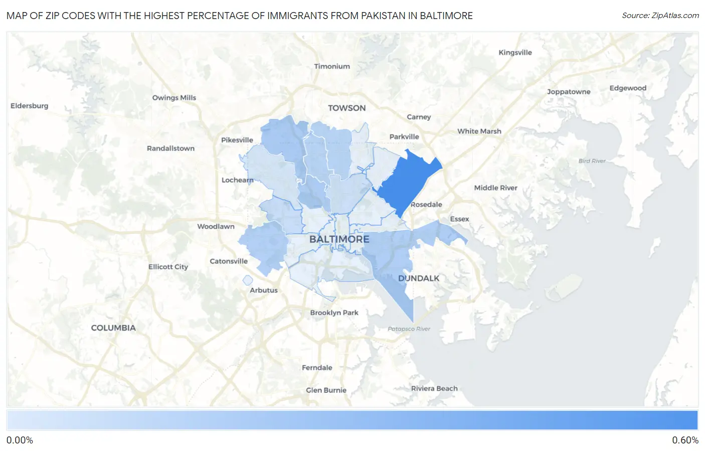 Zip Codes with the Highest Percentage of Immigrants from Pakistan in Baltimore Map