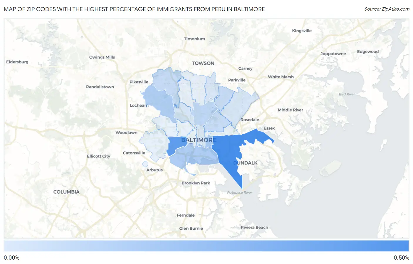 Zip Codes with the Highest Percentage of Immigrants from Peru in Baltimore Map