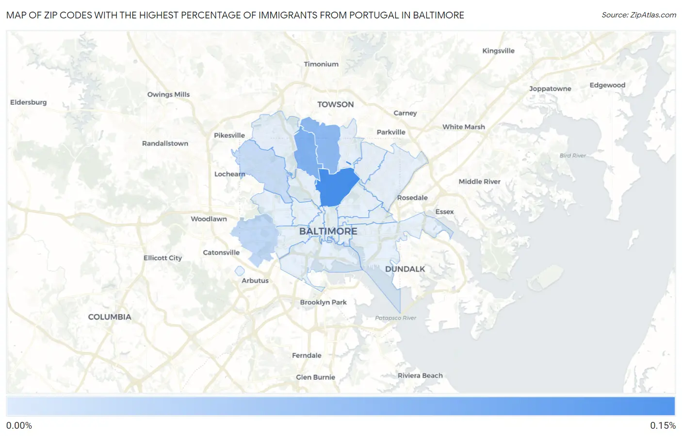 Zip Codes with the Highest Percentage of Immigrants from Portugal in Baltimore Map