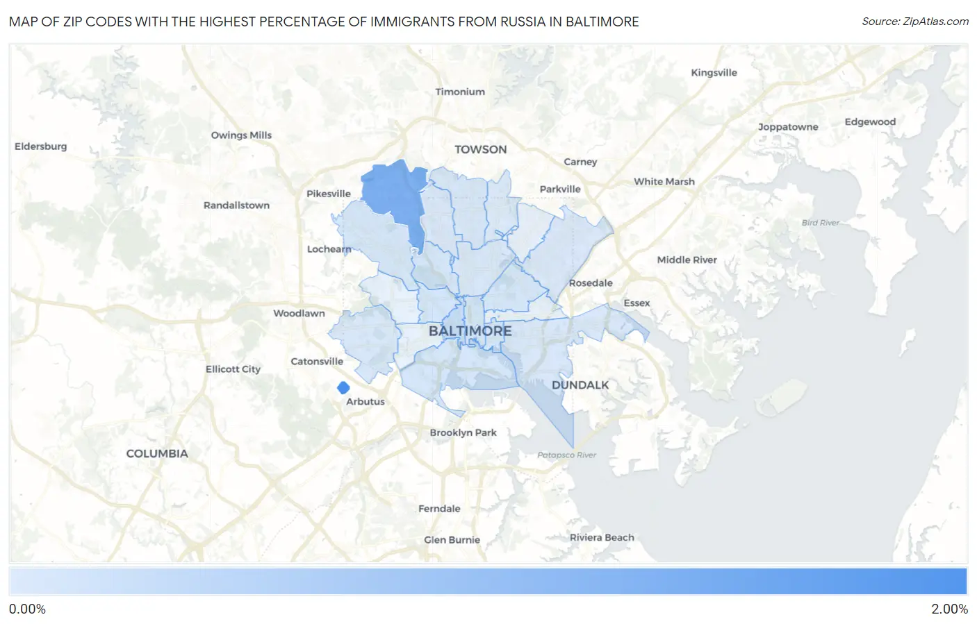 Zip Codes with the Highest Percentage of Immigrants from Russia in Baltimore Map