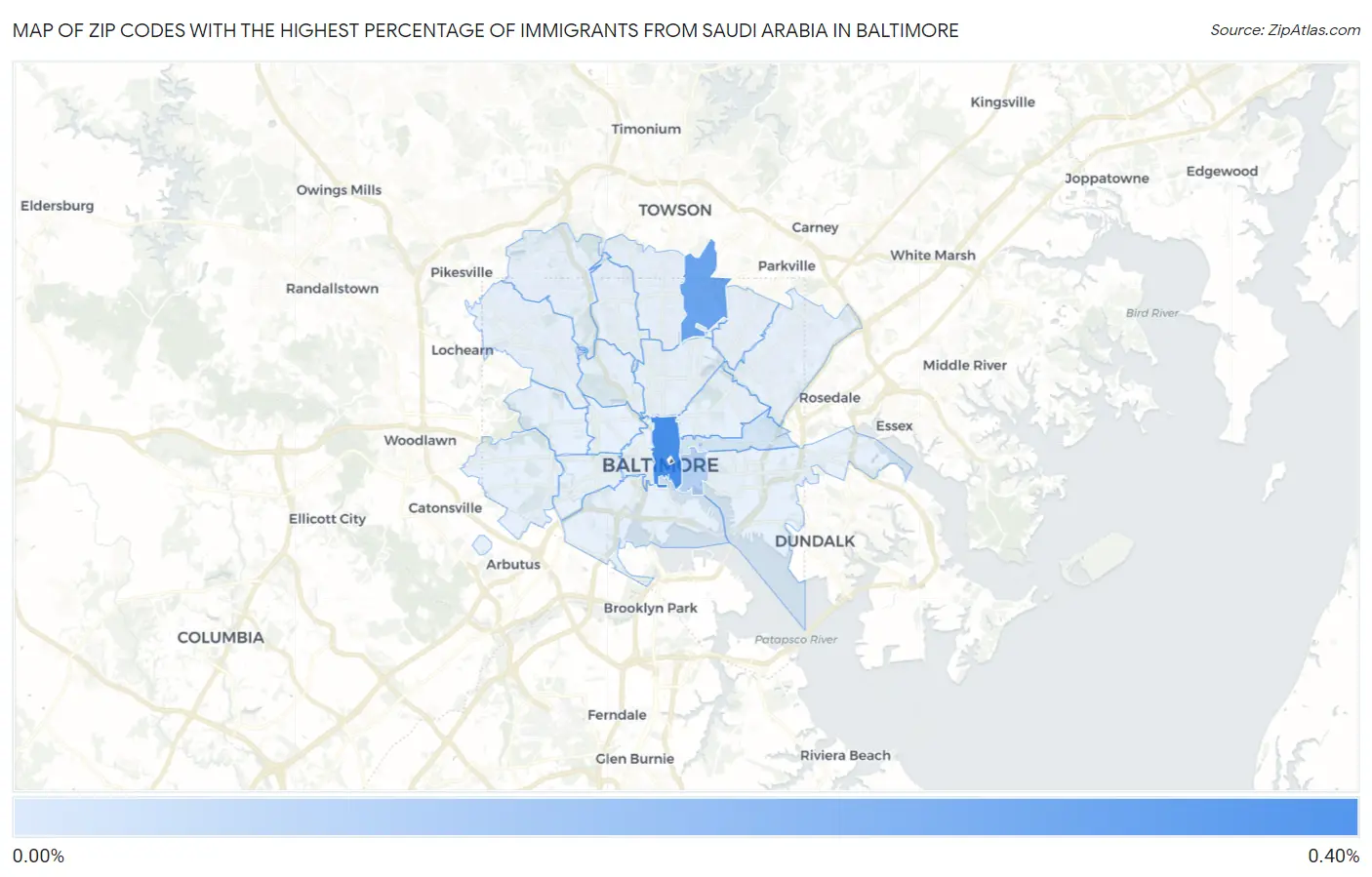 Zip Codes with the Highest Percentage of Immigrants from Saudi Arabia in Baltimore Map
