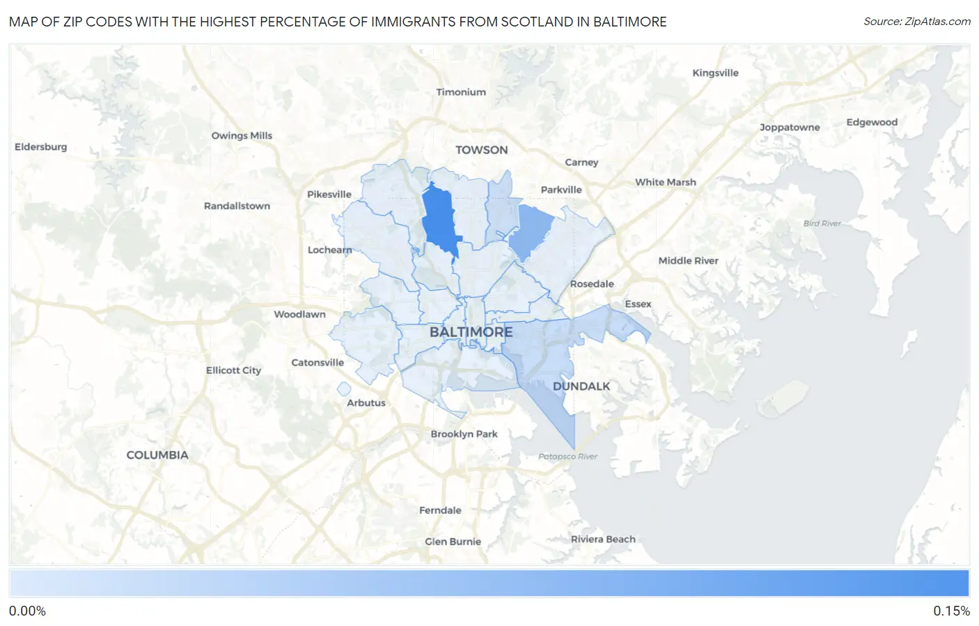 Zip Codes with the Highest Percentage of Immigrants from Scotland in Baltimore Map