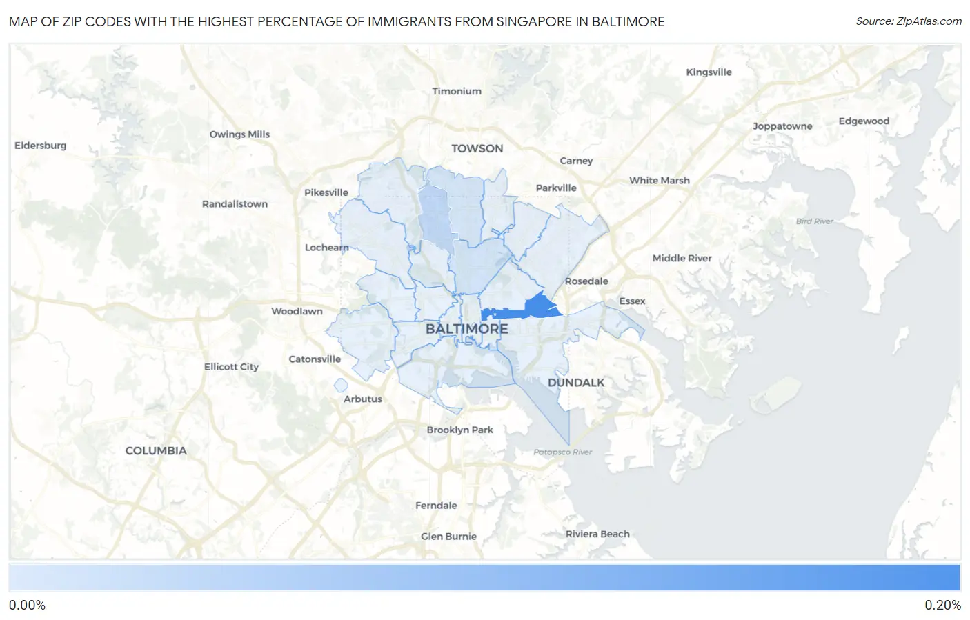 Zip Codes with the Highest Percentage of Immigrants from Singapore in Baltimore Map