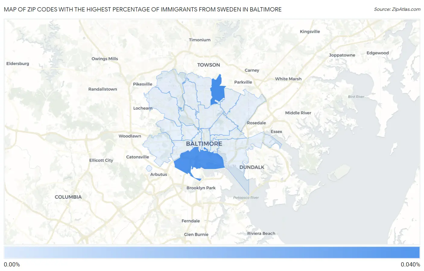 Zip Codes with the Highest Percentage of Immigrants from Sweden in Baltimore Map
