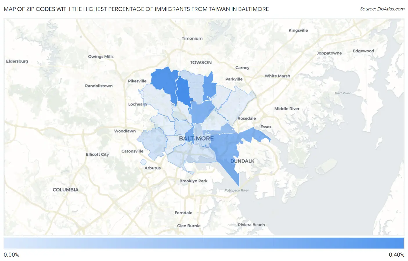 Zip Codes with the Highest Percentage of Immigrants from Taiwan in Baltimore Map