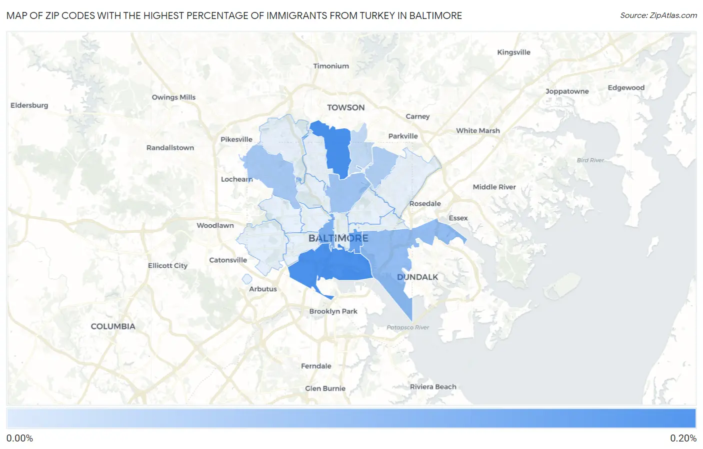 Zip Codes with the Highest Percentage of Immigrants from Turkey in Baltimore Map