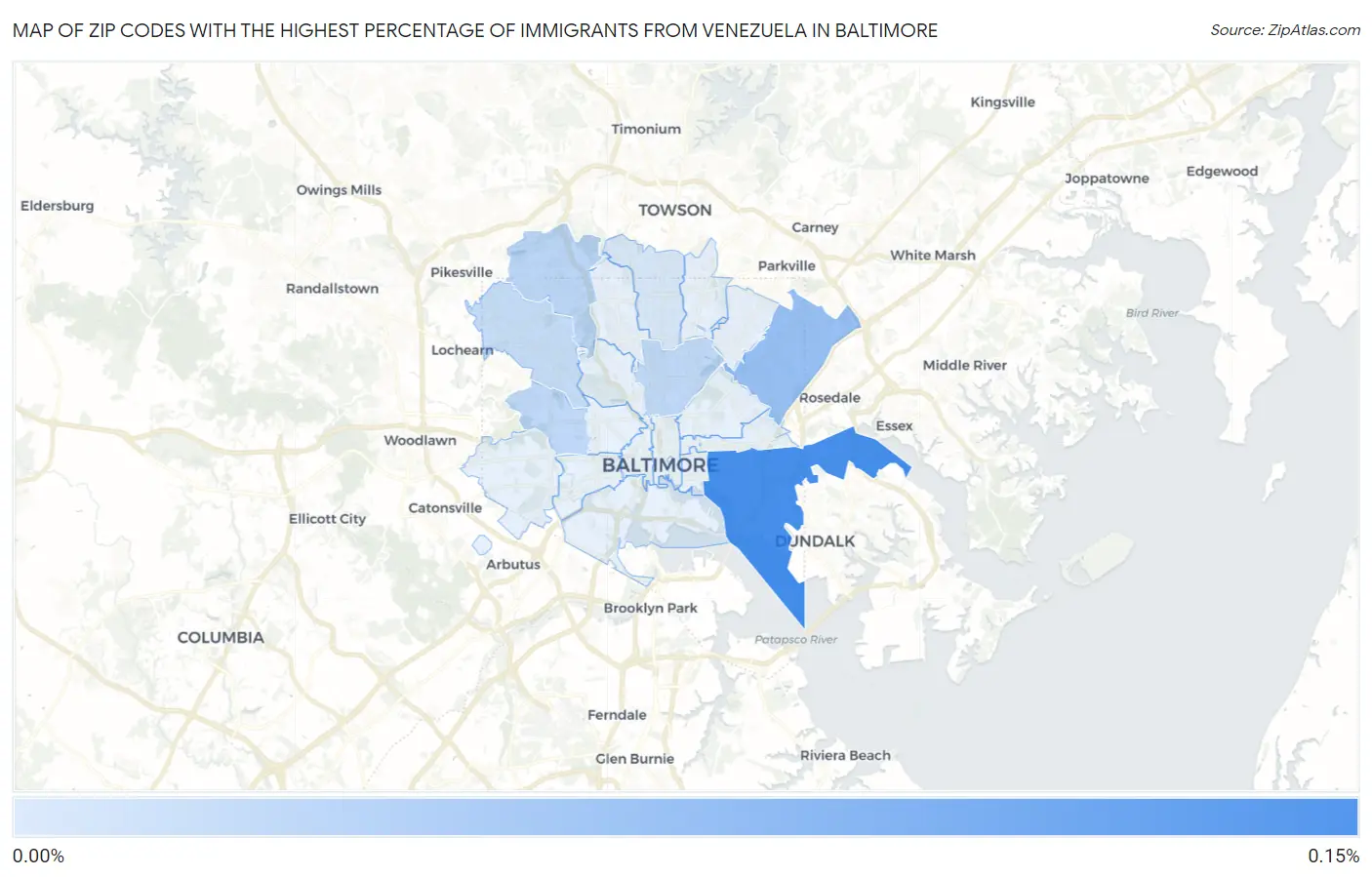 Zip Codes with the Highest Percentage of Immigrants from Venezuela in Baltimore Map