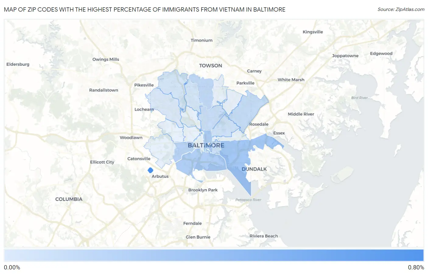 Zip Codes with the Highest Percentage of Immigrants from Vietnam in Baltimore Map