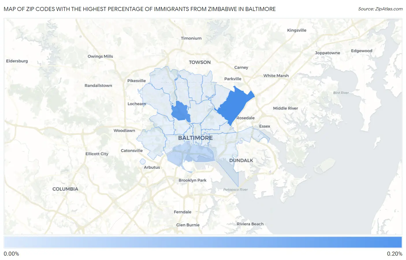 Zip Codes with the Highest Percentage of Immigrants from Zimbabwe in Baltimore Map