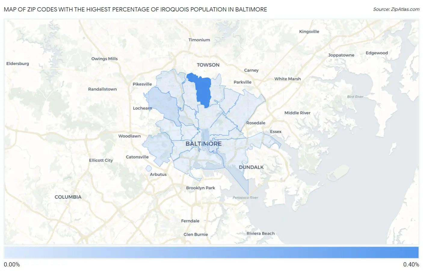 Zip Codes with the Highest Percentage of Iroquois Population in Baltimore Map