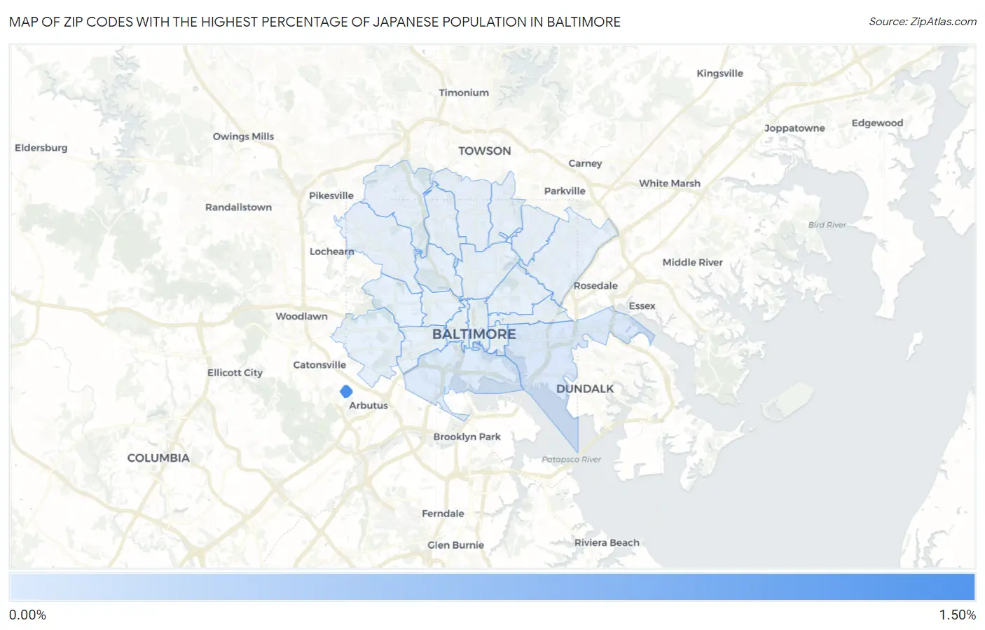 Zip Codes with the Highest Percentage of Japanese Population in Baltimore Map
