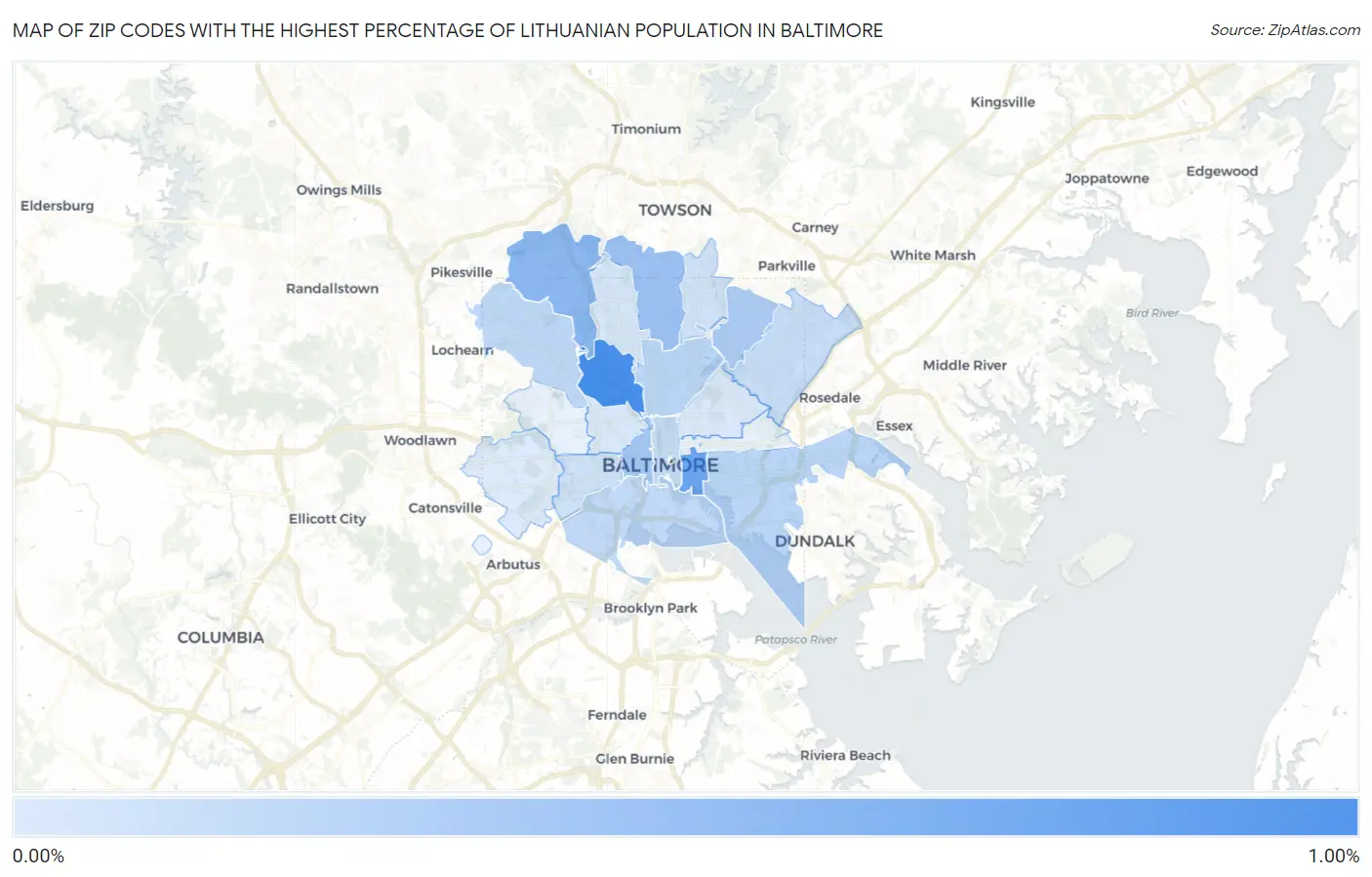 Zip Codes with the Highest Percentage of Lithuanian Population in Baltimore Map