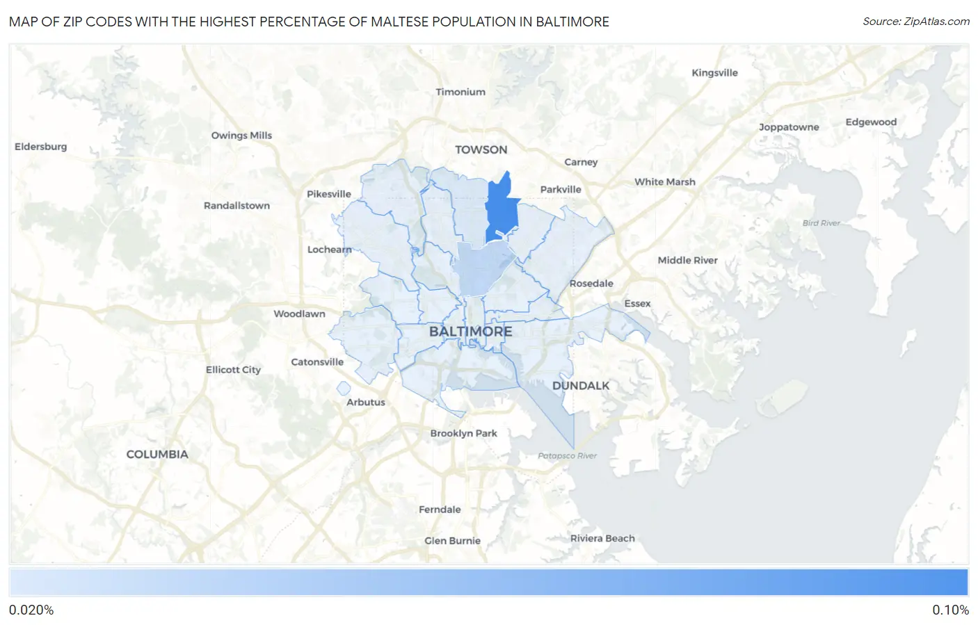 Zip Codes with the Highest Percentage of Maltese Population in Baltimore Map