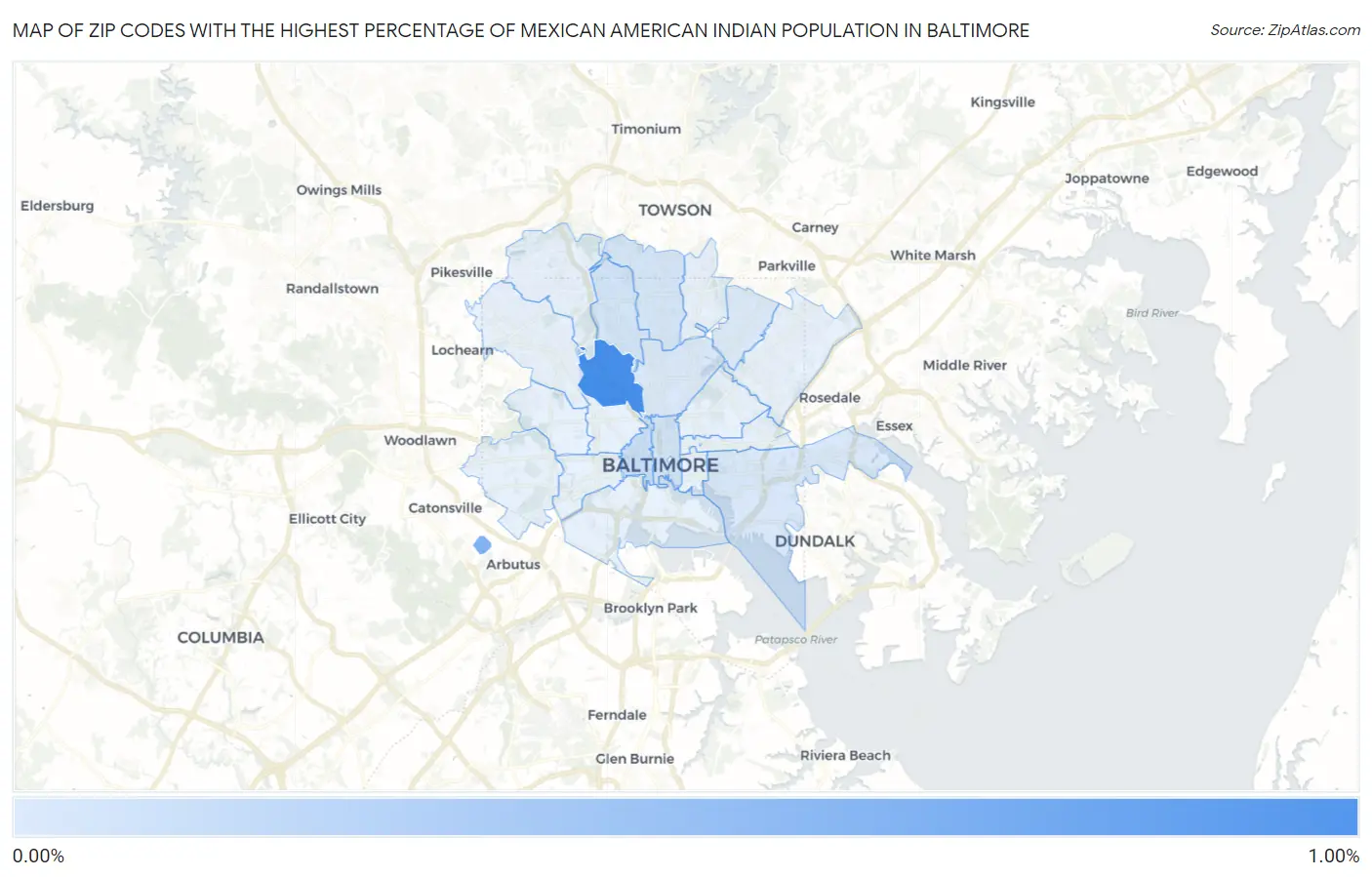 Zip Codes with the Highest Percentage of Mexican American Indian Population in Baltimore Map