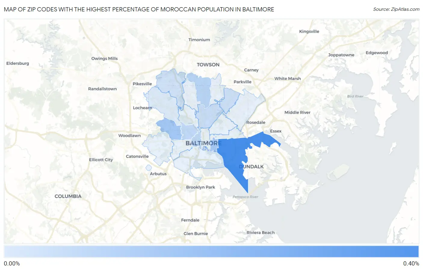 Zip Codes with the Highest Percentage of Moroccan Population in Baltimore Map