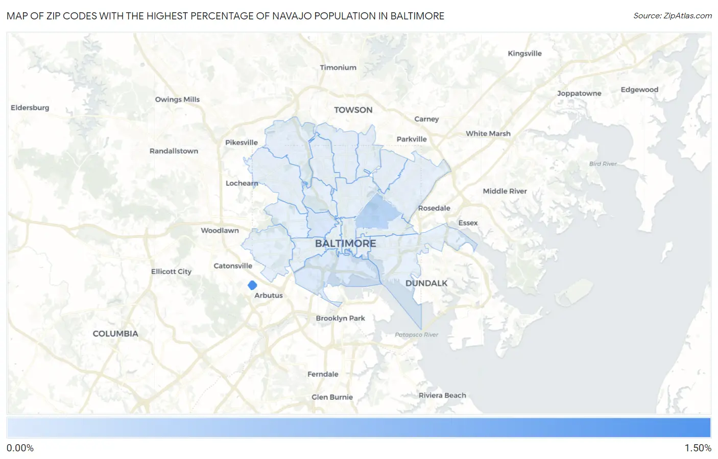Zip Codes with the Highest Percentage of Navajo Population in Baltimore Map
