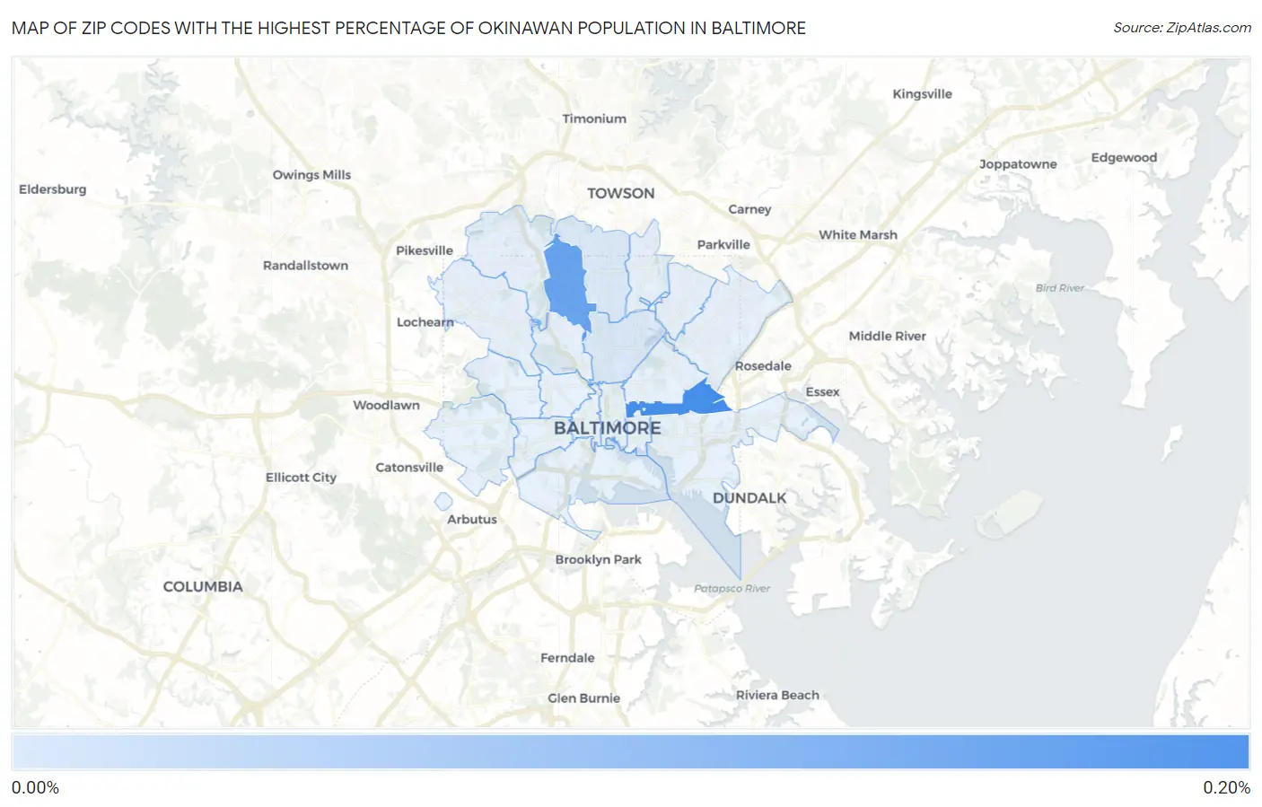 Zip Codes with the Highest Percentage of Okinawan Population in Baltimore Map