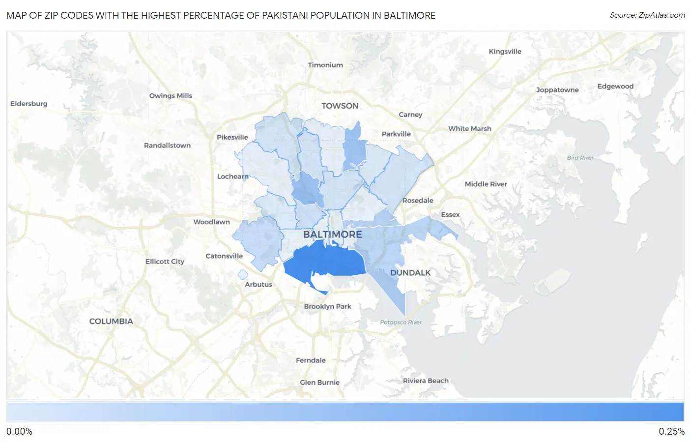 Zip Codes with the Highest Percentage of Pakistani Population in Baltimore Map