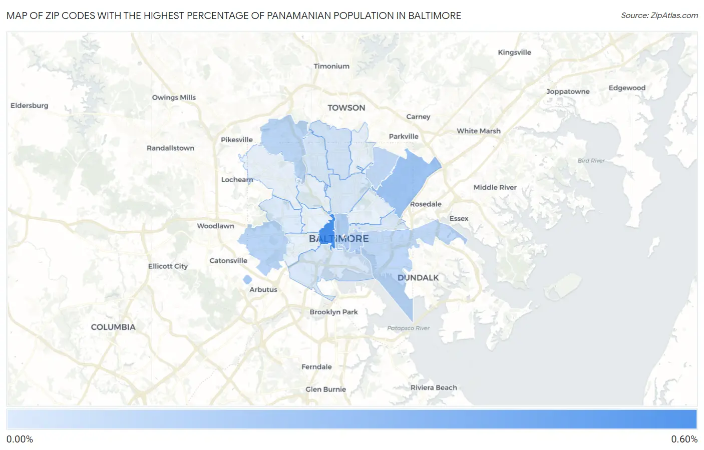 Zip Codes with the Highest Percentage of Panamanian Population in Baltimore Map