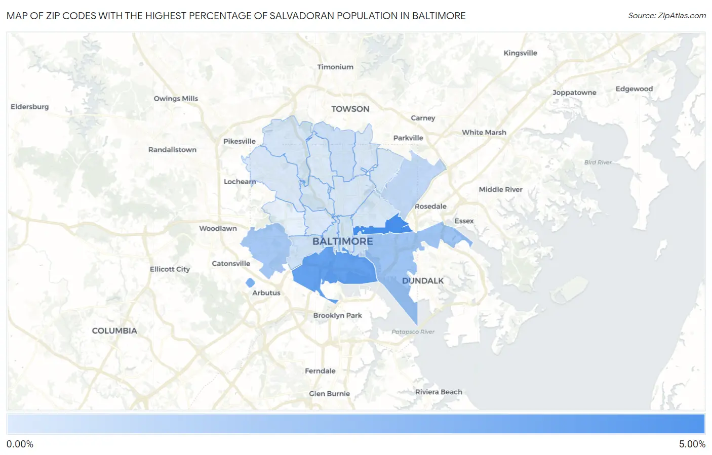 Zip Codes with the Highest Percentage of Salvadoran Population in Baltimore Map