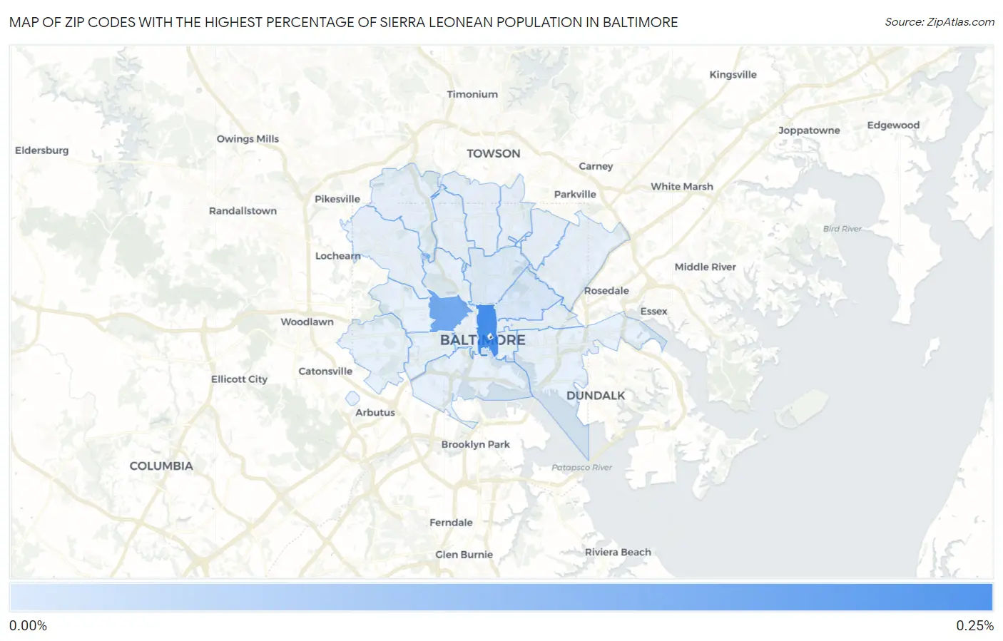 Zip Codes with the Highest Percentage of Sierra Leonean Population in Baltimore Map