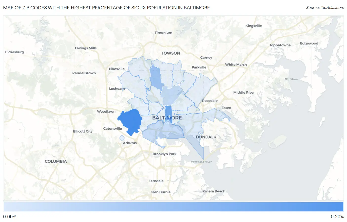 Zip Codes with the Highest Percentage of Sioux Population in Baltimore Map