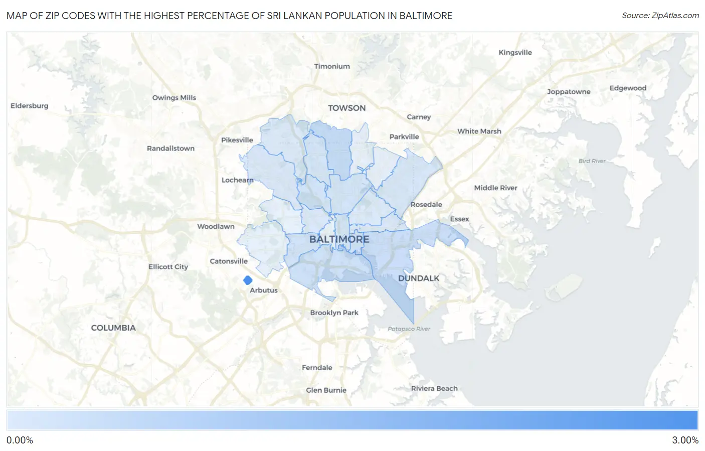 Zip Codes with the Highest Percentage of Sri Lankan Population in Baltimore Map