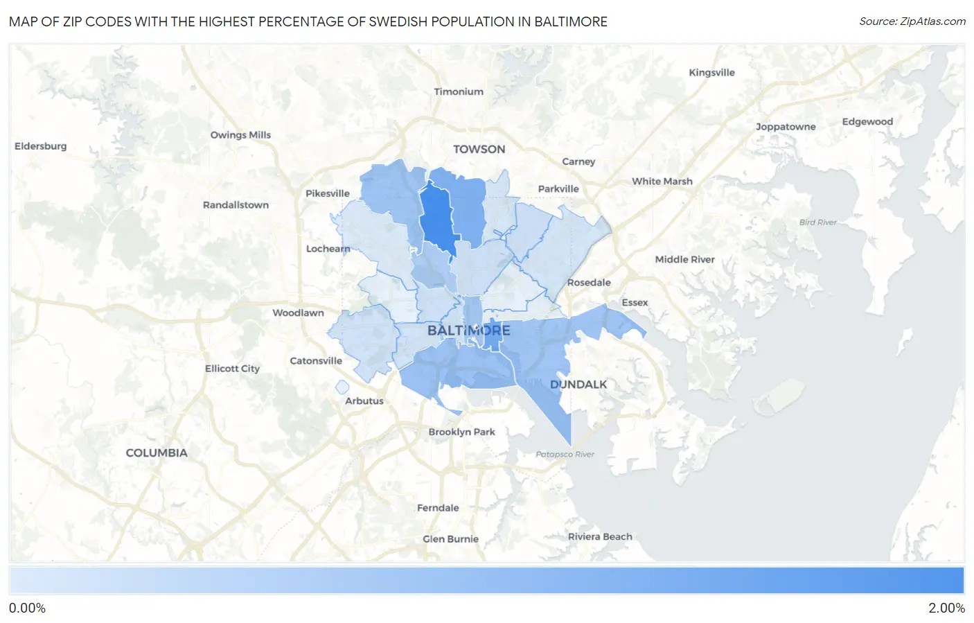 Zip Codes with the Highest Percentage of Swedish Population in Baltimore Map