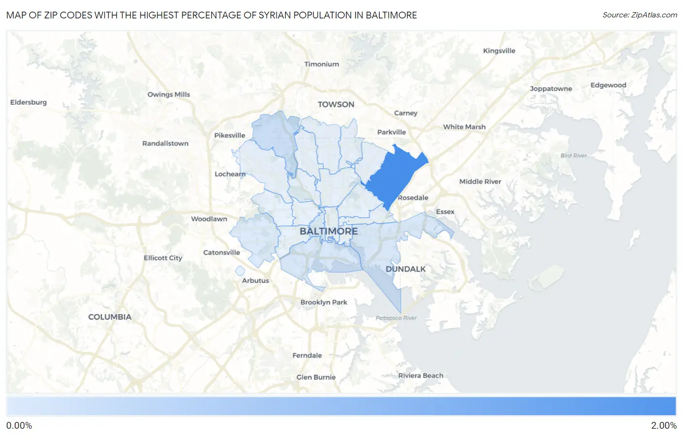 Zip Codes with the Highest Percentage of Syrian Population in Baltimore Map