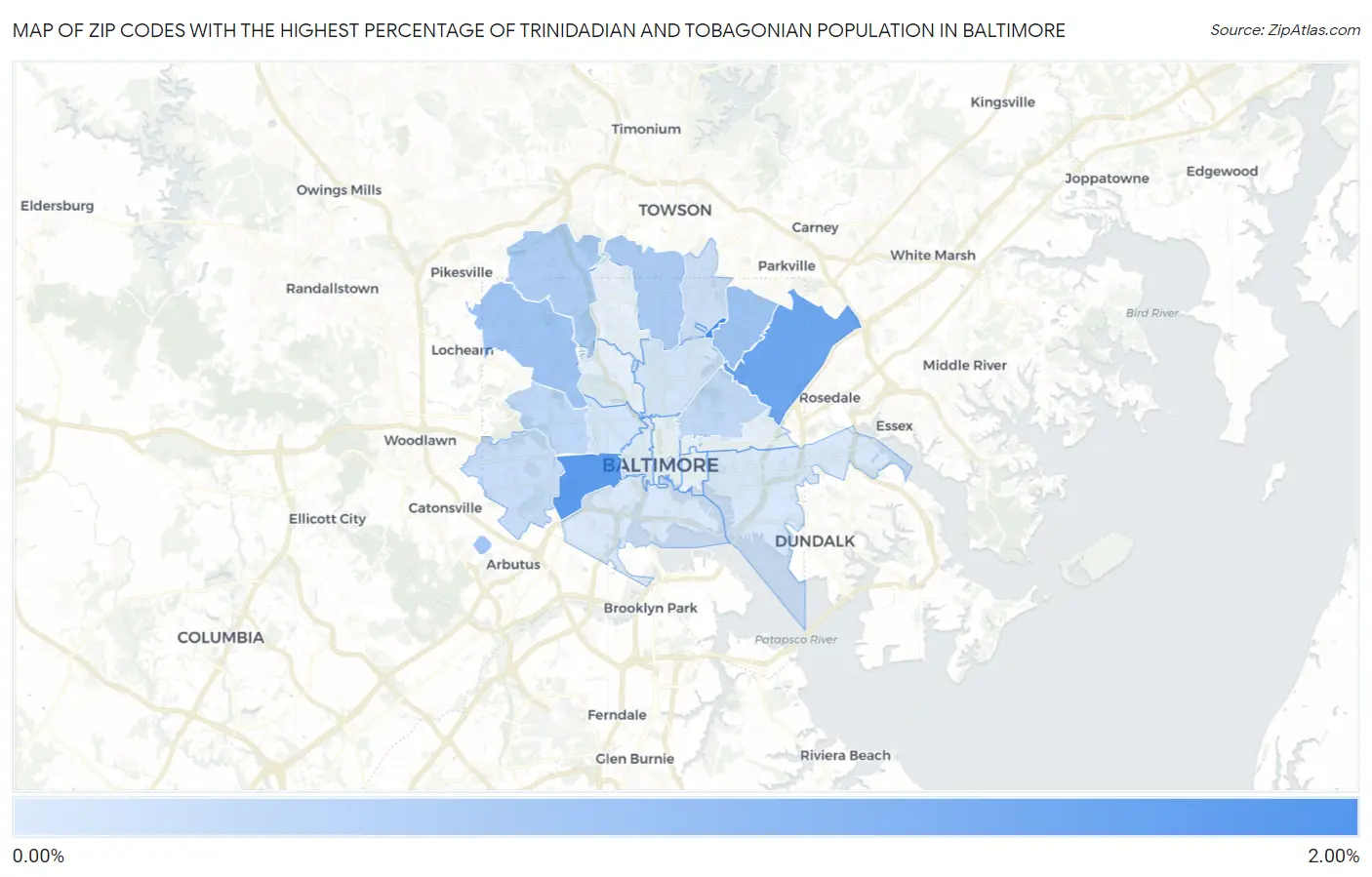 Zip Codes with the Highest Percentage of Trinidadian and Tobagonian Population in Baltimore Map