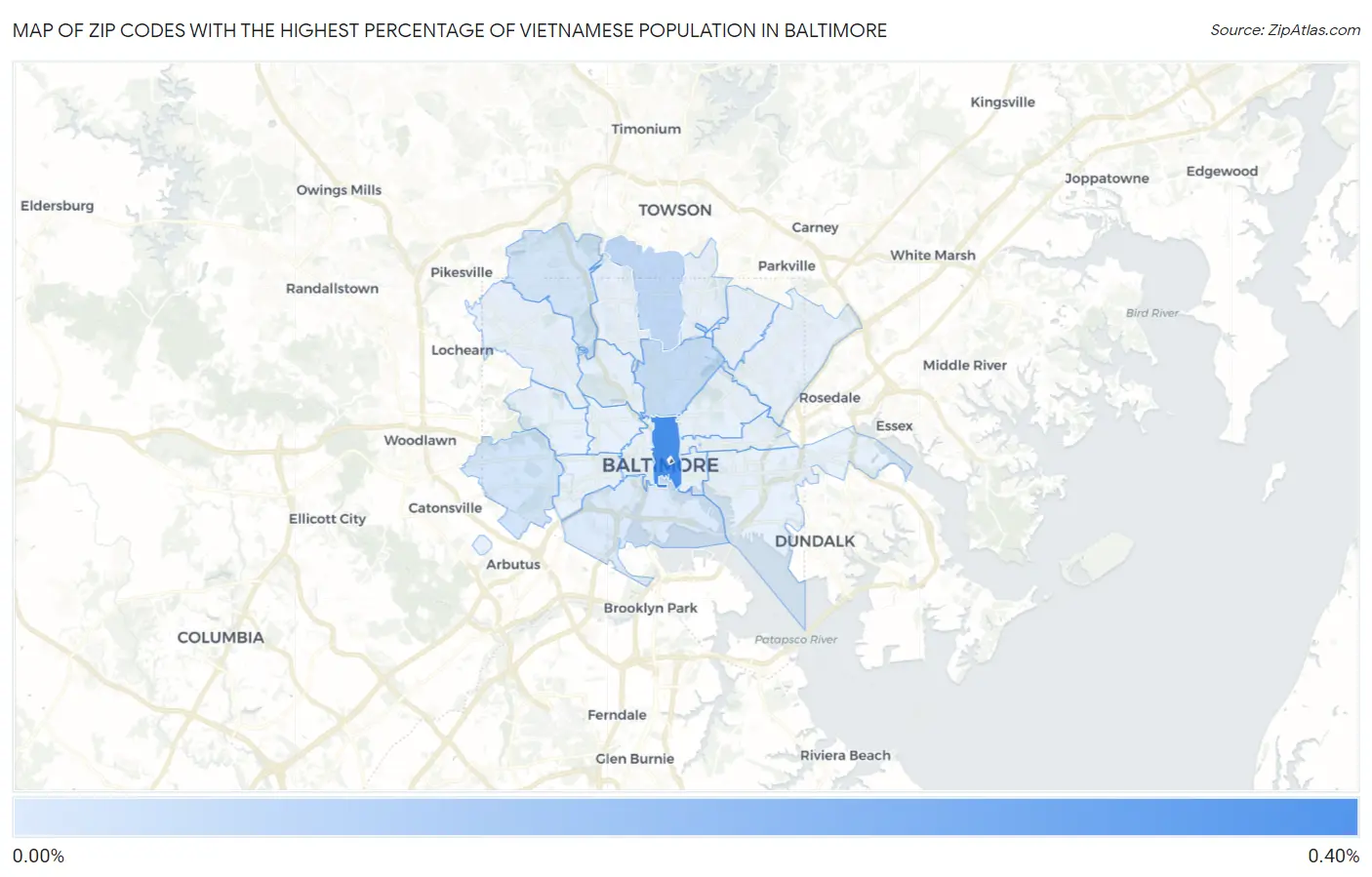 Zip Codes with the Highest Percentage of Vietnamese Population in Baltimore Map