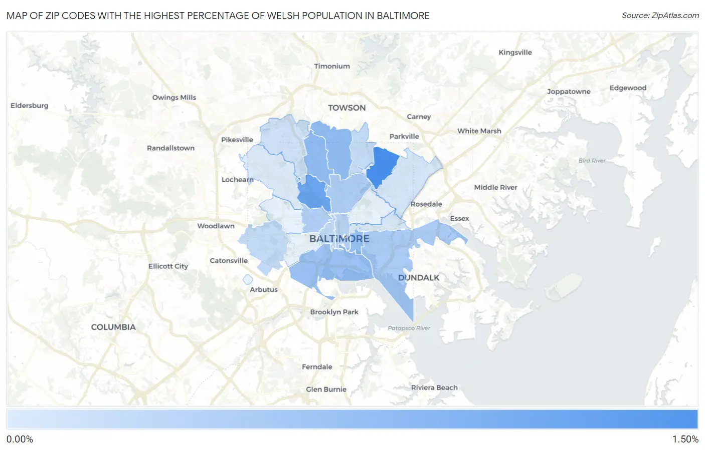Zip Codes with the Highest Percentage of Welsh Population in Baltimore Map