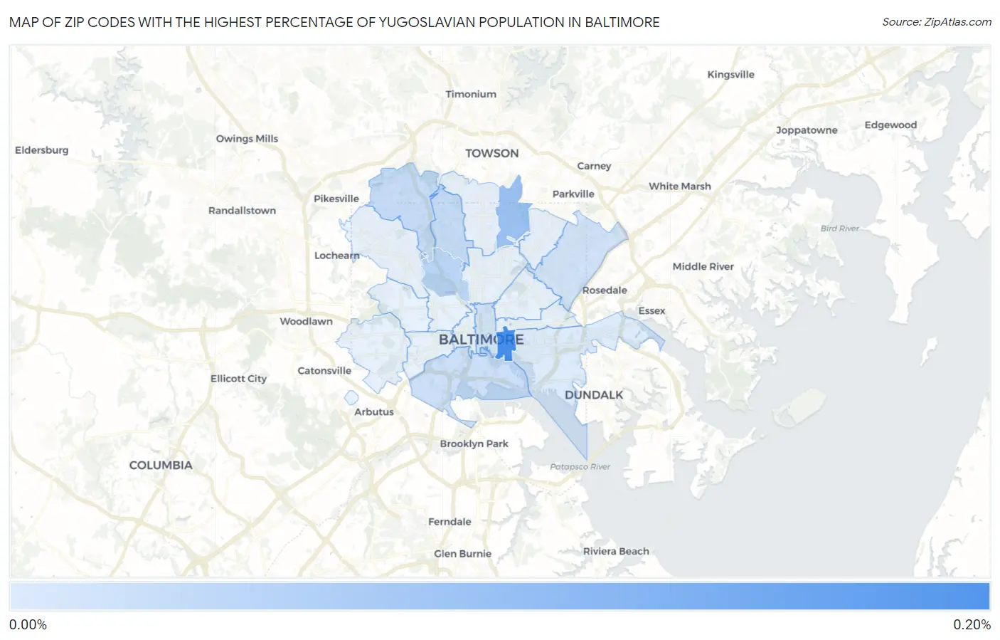 Zip Codes with the Highest Percentage of Yugoslavian Population in Baltimore Map