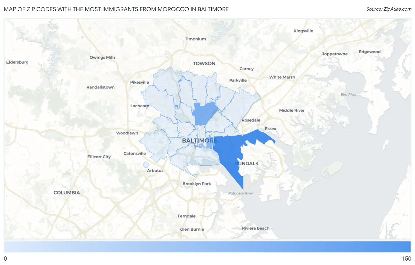 Zip Codes with the Most Immigrants from Morocco in Baltimore Map