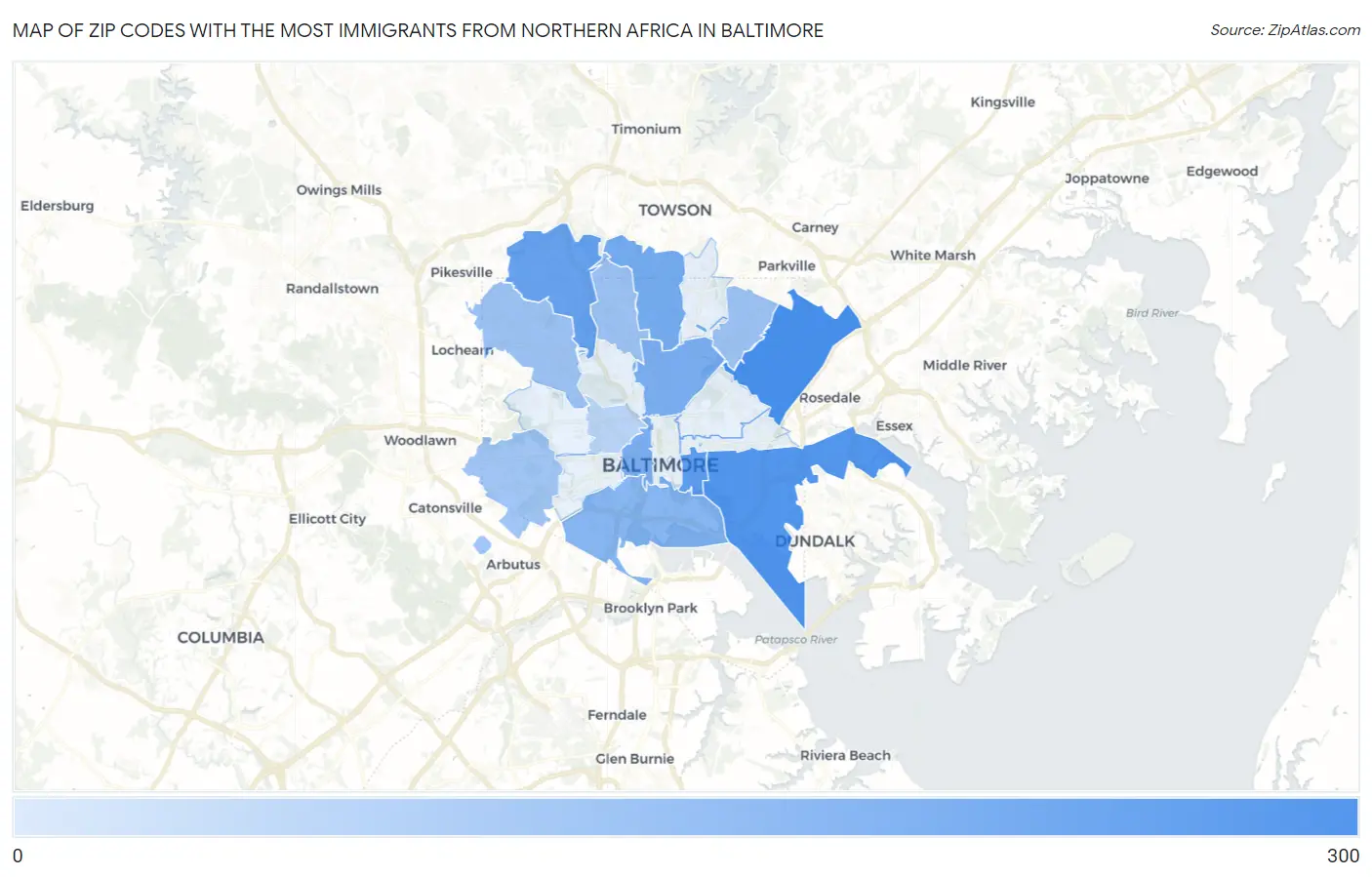 Zip Codes with the Most Immigrants from Northern Africa in Baltimore Map