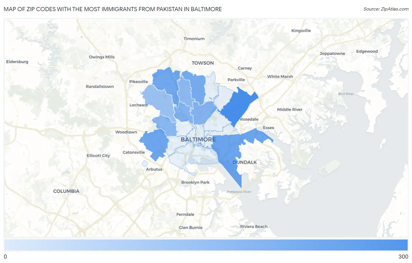 Zip Codes with the Most Immigrants from Pakistan in Baltimore Map