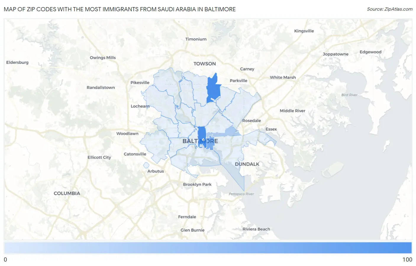 Zip Codes with the Most Immigrants from Saudi Arabia in Baltimore Map