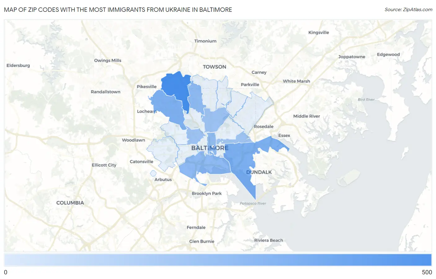 Zip Codes with the Most Immigrants from Ukraine in Baltimore Map