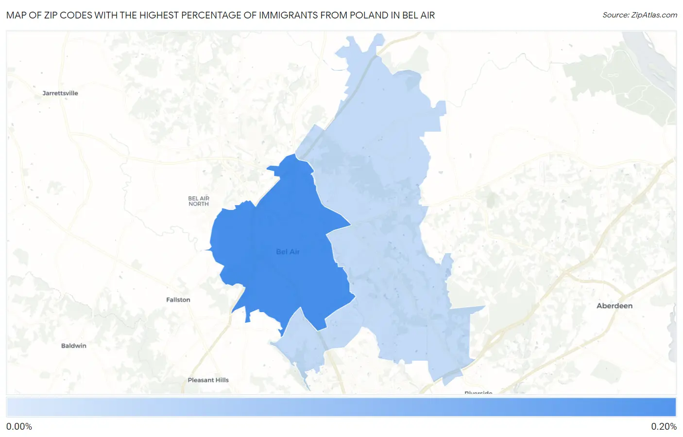 Zip Codes with the Highest Percentage of Immigrants from Poland in Bel Air Map