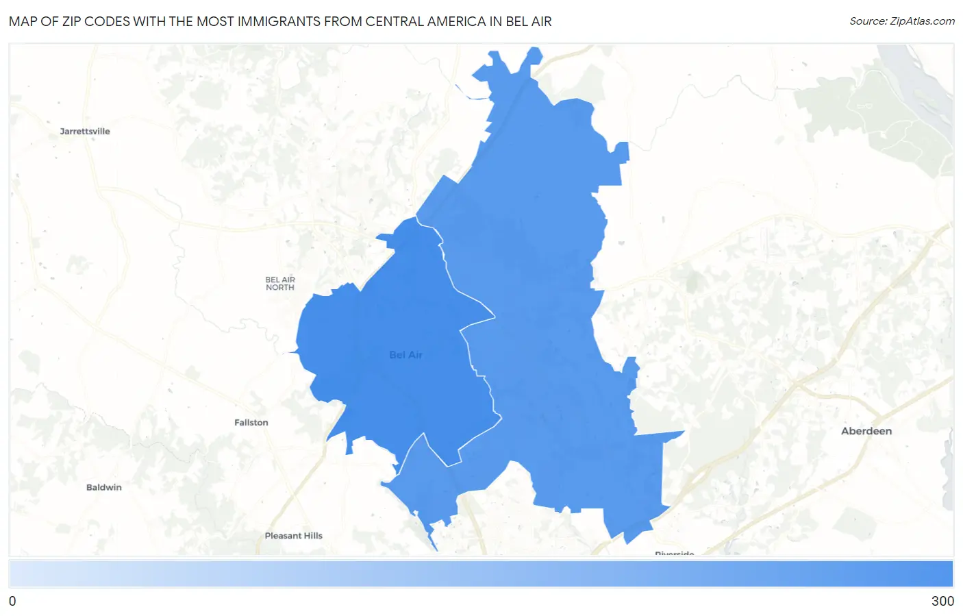 Zip Codes with the Most Immigrants from Central America in Bel Air Map